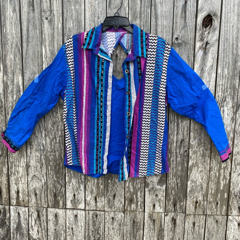 Vintage Brush popper Aztec Tribal Southwestern Colorful Cowgirl Button Up.